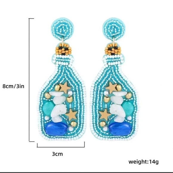 Sea Ocean Bottle Blue Earrings - Picture 3 of 3